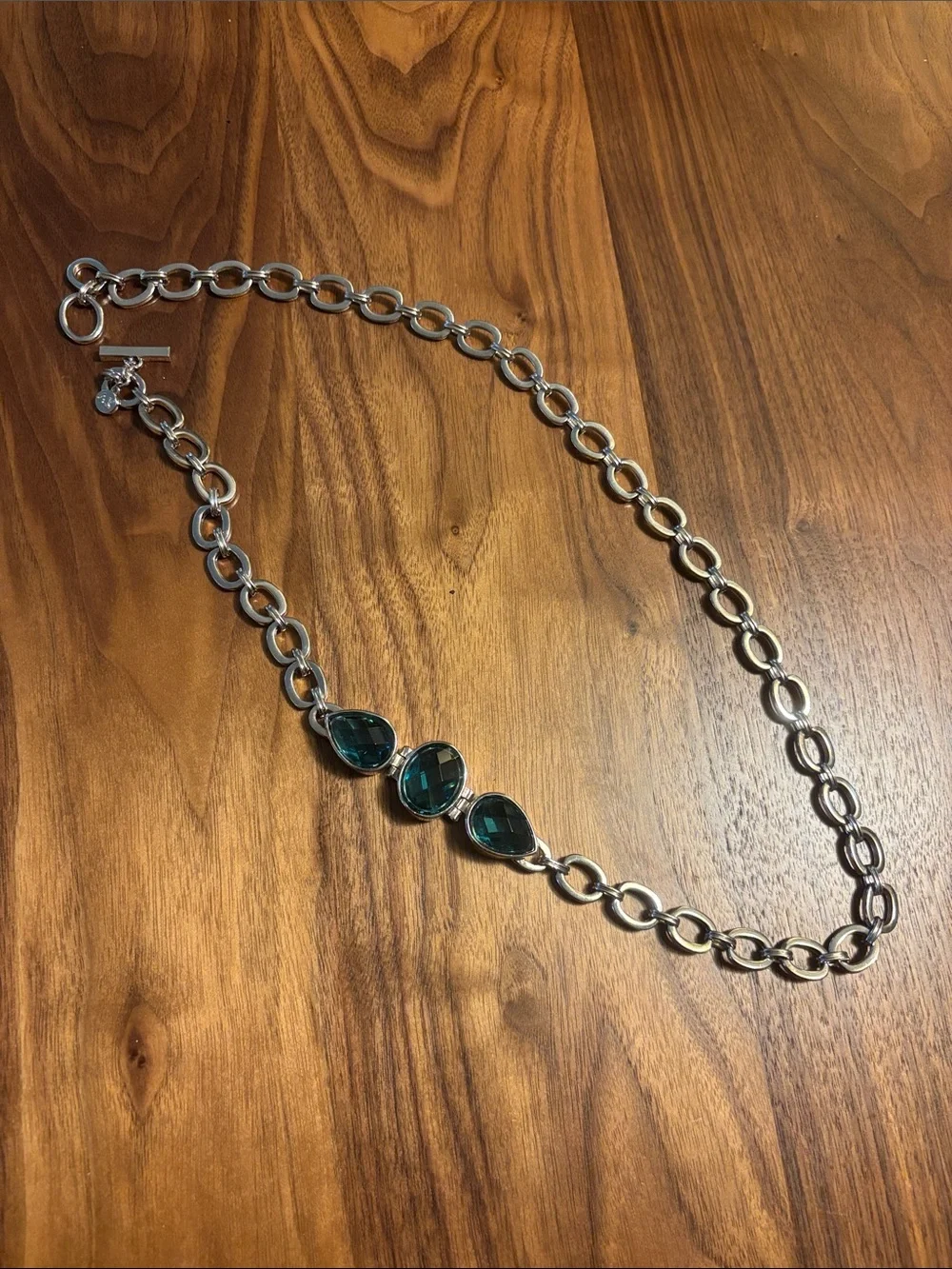Vintage Anne Klein Silver Chain Belt with Aquamarine Gem Accents